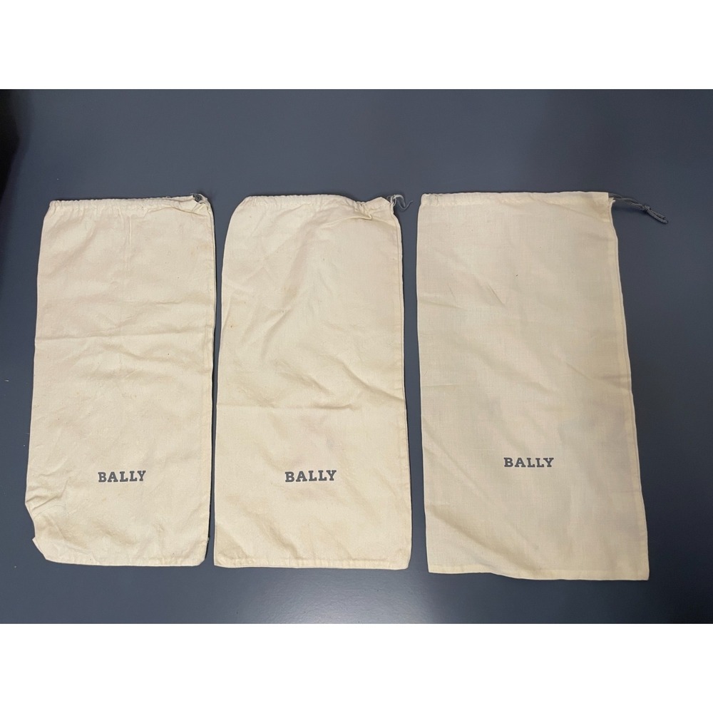 Bally Dust Bags‎ Set of 3 Shoe Storage Travel Ivory Cloth Drawstring 14" x 7"